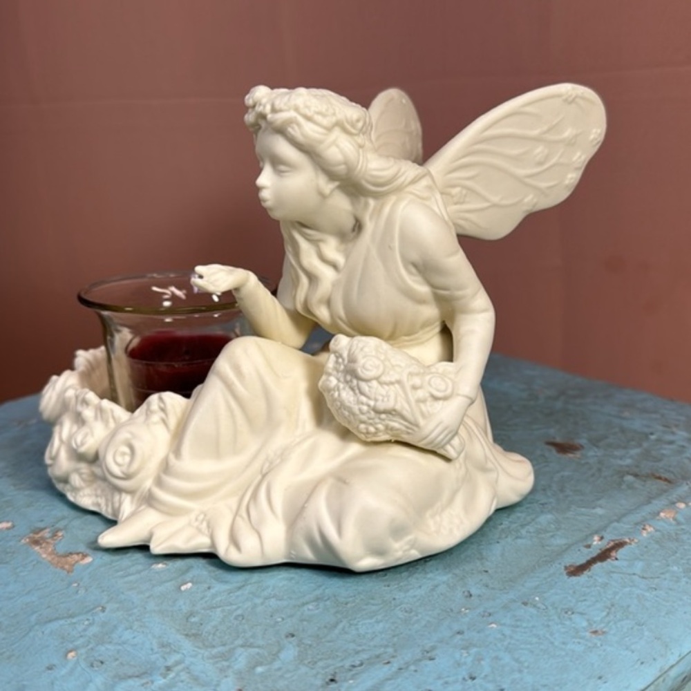 PartyLite Ariana's Garden Fairy Angel Candle Holder Votive Tealight Bisque